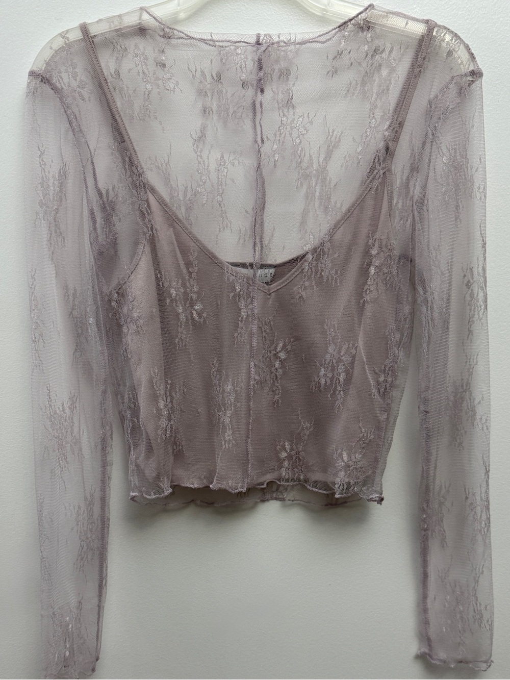 MIOU MUSE Lavender Floral Lace Mesh Top & Camisole Set Size M - Picture 3 of 11